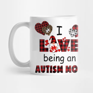 I Love Being An Autism Mom Red Plaid Autism Awareness Mug